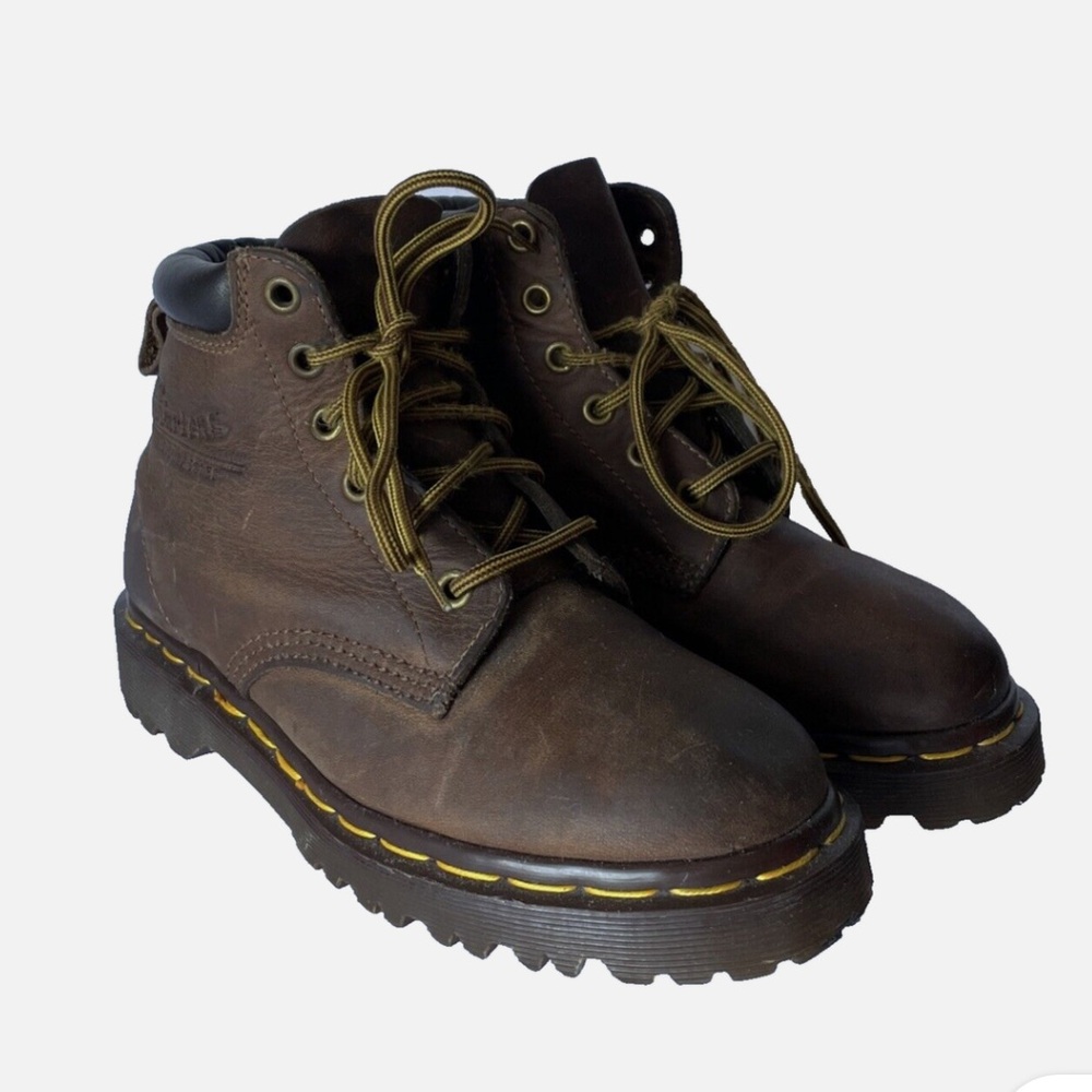 Vintage Dr. Martens Made in England Leather Tie Up Brown Combat Boots, Size 7.5